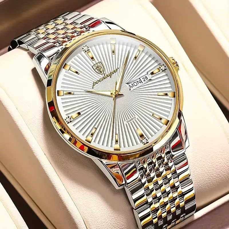 Stylish Olevs Date Watch - Men's Stainless Steel Analog Quartz Wrist Watch with Luminous Dial, Waterproof, Business Casual Style, Perfect for Daily Wear