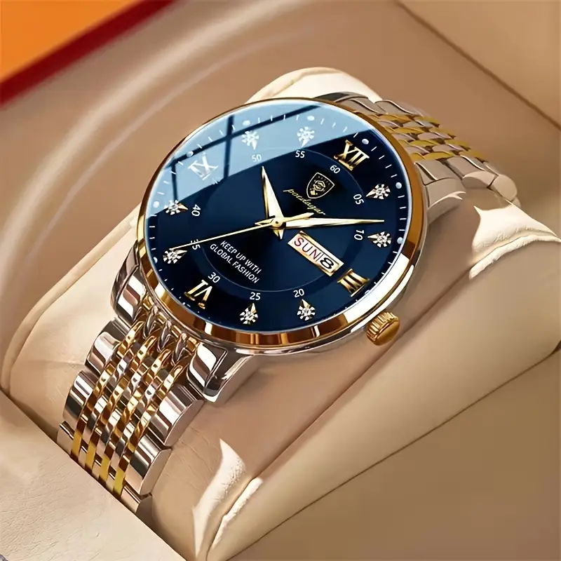 Stylish Olevs Date Watch - Men's Stainless Steel Analog Quartz Wrist Watch with Luminous Dial, Waterproof, Business Casual Style, Perfect for Daily Wear