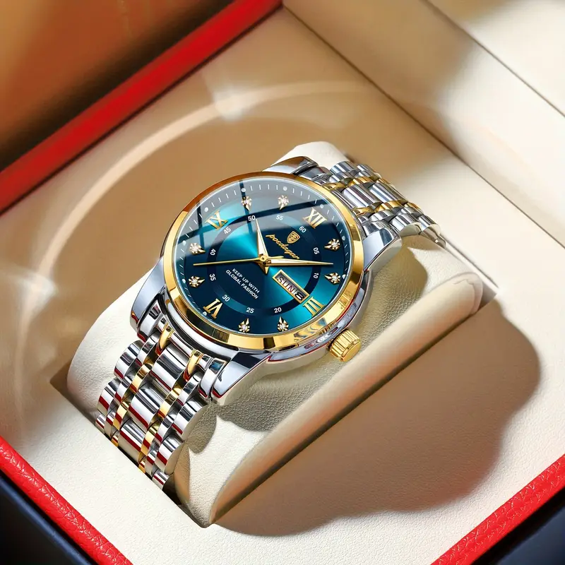 Stylish Olevs Date Watch - Men's Stainless Steel Analog Quartz Wrist Watch with Luminous Dial, Waterproof, Business Casual Style, Perfect for Daily Wear