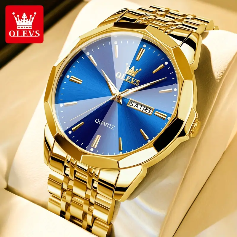 Stylish Olevs Date Watch - Men's Stainless Steel Analog Quartz Wrist Watch with Luminous Dial, Waterproof, Business Casual Style, Perfect for Daily Wear