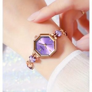 Women'S Elegant Business Watch with Blue Ocean Heart & Rose Golden Stainless Steel Band