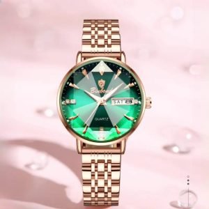 Women'S Elegant Business Watch with Blue Ocean Heart & Rose Golden Stainless Steel Band