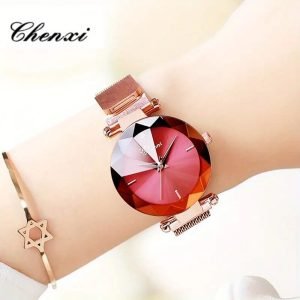 Women'S Elegant Business Watch with Blue Ocean Heart & Rose Golden Stainless Steel Band