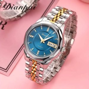 Women'S Elegant Business Watch with Blue Ocean Heart & Rose Golden Stainless Steel Band