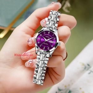 Women'S Elegant Business Watch with Blue Ocean Heart & Rose Golden Stainless Steel Band