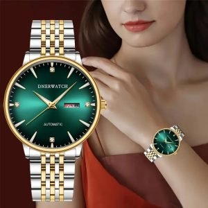 Women'S Elegant Business Watch with Blue Ocean Heart & Rose Golden Stainless Steel Band