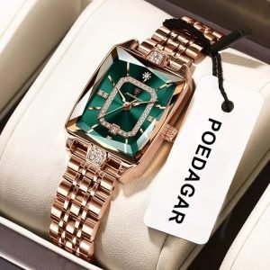 Women'S Elegant Business Watch with Blue Ocean Heart & Rose Golden Stainless Steel Band