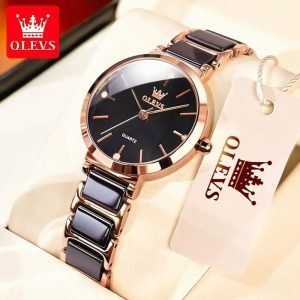 Women'S Elegant Business Watch with Blue Ocean Heart & Rose Golden Stainless Steel Band