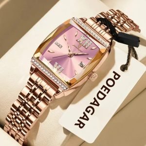 Women'S Elegant Business Watch with Blue Ocean Heart & Rose Golden Stainless Steel Band
