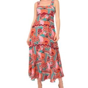 Women's Embroidered-Trim Square-Neck Smocked-Back Sleeveless Maxi Dress