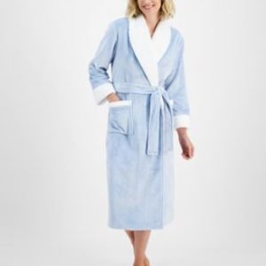 Women's Long Plush Fleece-Trim Robe, Created for Mivy's