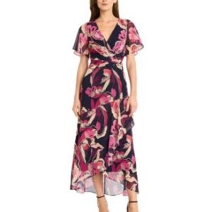 Women's Printed V-Neck Midi Fit & Flare Dress