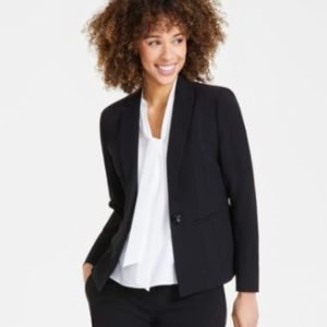 Women's Stretch Crepe One Button Blazer, Regular & Petite